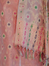Banarasee Cotton Silk Zari Work Salwar Kameez Fabric With Jaal Design Dupatta Set-Peach & Beige