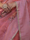 Banarasee Digital Printed Tissue Saree With Lace-Peach