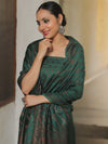 Banarasee Semi Katan Silk Salwar Kameez Fabric With Dupatta Resham Zari Work-Green