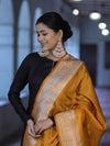 Banarasee Katan Silk Dupatta With Gold Zari Woven Border-Mustard Yellow