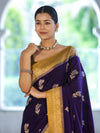 Banarasee Handloom Semi Silk Saree With Sona Rupa Zari Buti Design & Contrast Border-Violet & Mustard Yellow