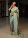 Banarasee Digital Printed Tissue Saree With Lace-Light Green