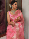 Banarasee Organza Mix Saree With Zari Buta & Scallop Border Design-Baby Pink