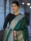 Banarasee Katan Silk Dupatta With Gold Zari Woven Border-Deep Green