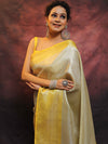 Banarasee Handwoven Broad Contrast Border Tissue Saree-White & Yellow