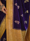 Banarasee Handloom Semi Silk Saree With Sona Rupa Zari Buti Design & Contrast Border-Violet & Mustard Yellow