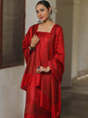 Banarasee Semi Katan Silk Salwar Kameez Fabric With Dupatta Resham Zari Work-Red