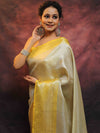 Banarasee Handwoven Broad Contrast Border Tissue Saree-White & Yellow