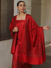 Banarasee Semi Katan Silk Salwar Kameez Fabric With Dupatta Resham Zari Work-Red
