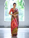 Banarasee Handloom Dual Tone Semi Silk Saree With Buti Design & Ikkat Border-Olive Yellow (Gold Tone)