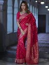 Banarasee Handloom Semi Silk Saree With Zari Buti Design & Zari Border-Magenta