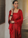 Banarasee Semi Katan Silk Salwar Kameez Fabric With Dupatta Resham Zari Work-Red