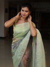 Banarasee Digital Printed Tissue Saree With Lace-Light Green