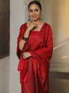 Banarasee Semi Katan Silk Salwar Kameez Fabric With Dupatta Resham Zari Work-Red