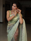 Banarasee Digital Printed Tissue Saree With Lace-Light Green