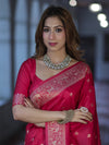 Banarasee Handloom Semi Silk Saree With Zari Buti Design & Zari Border-Magenta