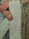 Banarasee Digital Printed Tissue Saree With Lace-Light Green