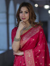 Banarasee Handloom Semi Silk Saree With Zari Buti Design & Zari Border-Magenta