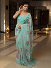 Banarasee Digital Printed Tissue Saree With Lace-Mint Green