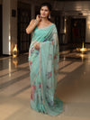 Banarasee Digital Printed Tissue Saree With Lace-Mint Green