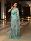 Banarasee Digital Printed Tissue Saree With Lace-Mint Green