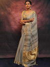 Banarasee Linen Tissue Sona Rupa Zari Work Saree-Grey