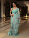 Banarasee Digital Printed Tissue Saree With Lace-Mint Green
