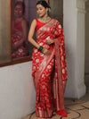 Banarasee Semi-Katan Zari Jaal Saree-Red