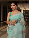 Banarasee Digital Printed Tissue Saree With Lace-Mint Green