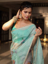 Banarasee Digital Printed Tissue Saree With Lace-Mint Green