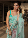 Banarasee Digital Printed Tissue Saree With Lace-Mint Green