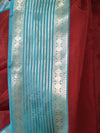 Banarasee Handloom Plain Semi Silk Saree With Contrast Temple Border-Maroon & Blue