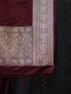 Banarasee Katan Silk Dupatta With Gold Zari Woven Border-Burgundy