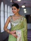 Banarasee Semi Chiffon Saree With Meena Work Silver Zari Border & Lace-Light Green