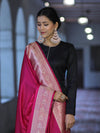 Banarasee Katan Silk Dupatta With Gold Zari Woven Border-Pink