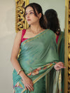 Banarasee Handloom Cotton Silk Saree With Digital Floral Prints & Border-Light Green