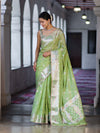 Banarasee Semi Chiffon Saree With Meena Work Silver Zari Border & Lace-Light Green