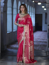 Banarasee Handloom Semi Silk Saree With Sona Rupa Zari Buta Design Floral Border & Lace-Magenta