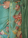 Banarasee Handloom Cotton Silk Saree With Digital Floral Prints & Border-Light Green