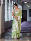 Banarasee Semi Chiffon Saree With Meena Work Silver Zari Border & Lace-Light Green