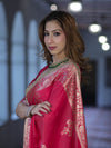 Banarasee Handloom Semi Silk Saree With Sona Rupa Zari Buta Design Floral Border & Lace-Magenta