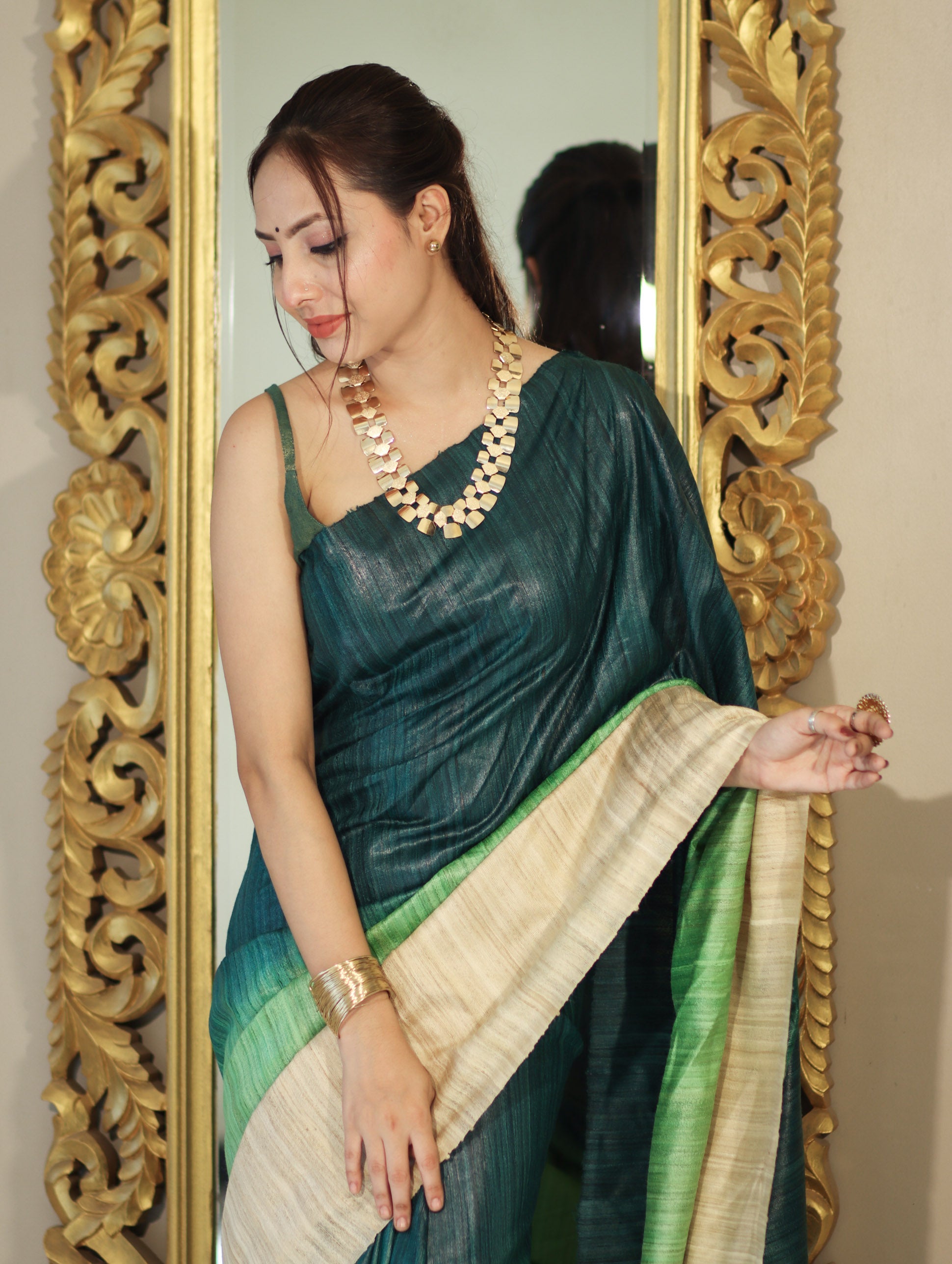 Bhagalpuri Handloom Pure Tussar Saree-Multicolor