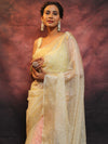 Banarasee Organza Floral Embroidery Sequin Work Saree-Light Yellow
