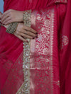 Banarasee Handloom Semi Silk Saree With Sona Rupa Zari Buta Design Floral Border & Lace-Magenta