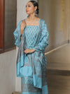 Banarasee Semi Katan Silk Salwar Kameez Fabric With Dupatta Resham Zari Work-Blue