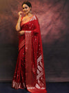 Banarasee Handwoven Semi-Chiffon Saree With Zari Work-Maroon