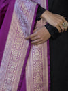 Banarasee Katan Silk Dupatta With Gold Zari Woven Border-Violet