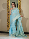 Banarasee Handwoven Chiffon Saree With Polka Dots Design & Border-Powder Blue