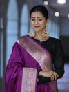 Banarasee Katan Silk Dupatta With Gold Zari Woven Border-Violet