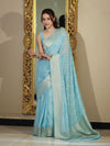 Banarasee Handwoven Chiffon Saree With Polka Dots Design & Border-Powder Blue